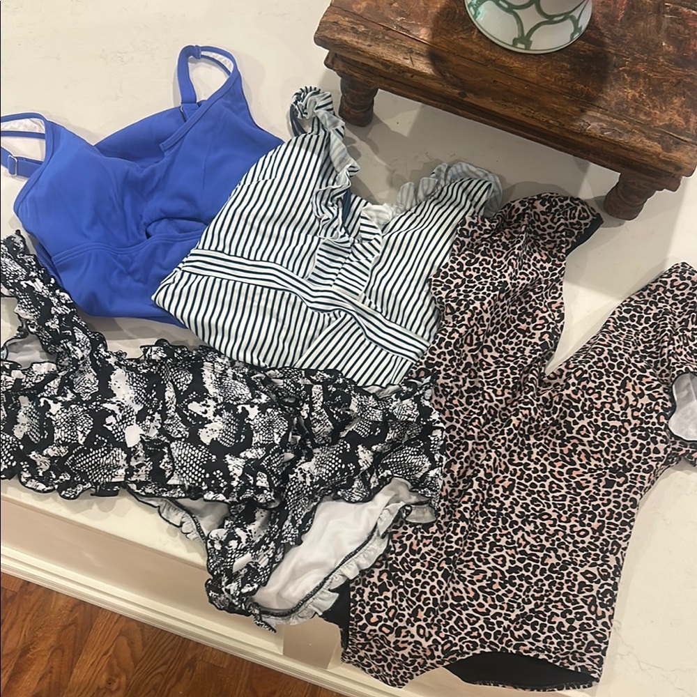 Swimsuit Lot - Blue, Striped, Snakeskin, Leopard Size XL